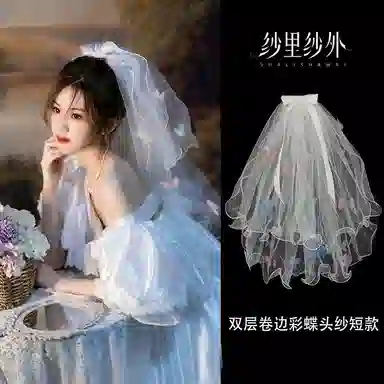 妖娆猫 超仙彩色蝴蝶结头纱蓬蓬纱多层饰超仙美摄影写真拍照道具配饰品 网纱 发饰 女款