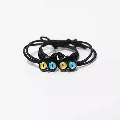 妖娆猫 可爱双色大眼猫咪个性搞怪异瞳猫猫小皮筋发饰卡通简约百搭两件套 发圈头绳 女款