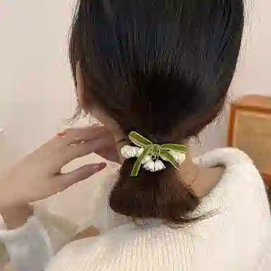 妖娆猫 法式蝴蝶结铃兰花复古皮筋扎头发优雅气质皮套 发圈 女款