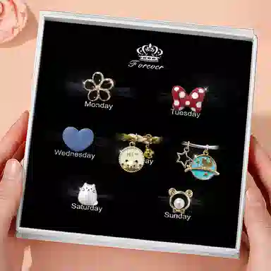 妖娆猫 一周星期头绳发饰套装礼盒 高级感皮筋绑头发发绳头饰创意实用儿童礼品女生 发圈 女款