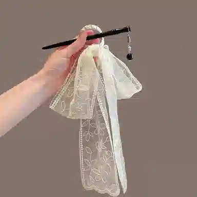 妖娆猫 温柔少女蕾丝花边蝴蝶结发饰女后脑勺盘发半扎发头饰发钗高级感飘带配饰古风马面裙汉服簪子新中式 发簪 女款