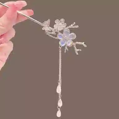 妖娆猫 新中式极光水钻花朵幻彩花朵蝴蝶古风步摇汉服清冷高级感 发簪 女款