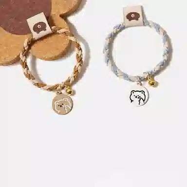 妖娆猫 编织麻花简笔小熊皮筋简约卡通萌物高级感甜美少女两件套 发圈 女款