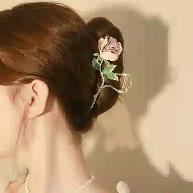 妖娆猫 超仙玫瑰花朵 中国风鲨鱼夹头饰 气质金属 发夹 女款