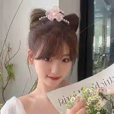 妖娆猫 超仙网纱珍珠花朵后脑勺气质盘发鲨鱼夹发卡韩式高级感 发夹 女款