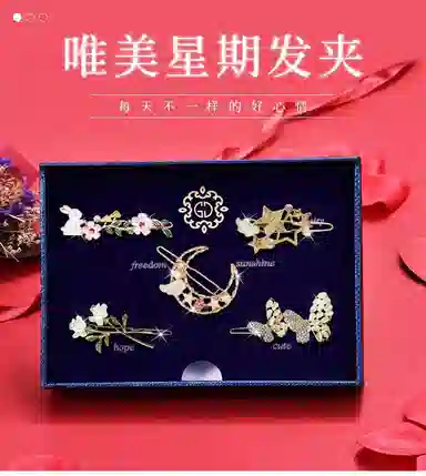 妖娆猫 森系优雅气质时尚五件套精致创意发饰礼盒独特个性浪漫 合金 发夹 女款