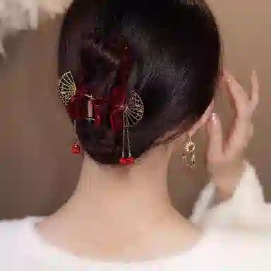 妖娆猫 满钻红色玫瑰抓夹套装复古宫廷风发卡后脑勺鲨鱼夹头饰发饰三件套 合金 发夹 女款