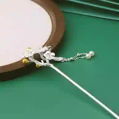 妖娆猫 古风腊梅 新中式复古流苏步摇汉服古装盘发发钗头饰中国风簪子 铜镀银 发簪 女款