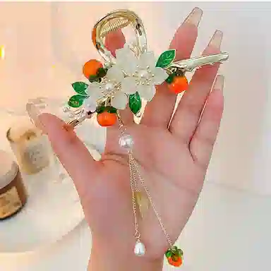 妖娆猫 新中式发柿如意花夹女头饰高端发卡时尚柿朵鲨鱼夹女后脑勺抓夹网红套装礼盒  发饰 女款 浪漫惊喜礼品实用