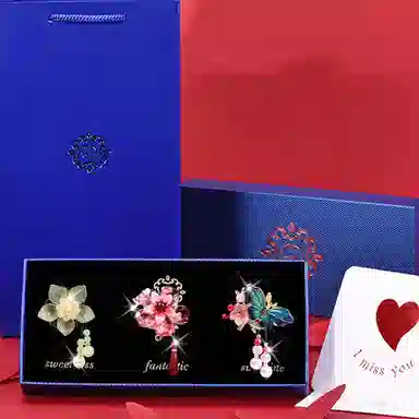 妖娆猫 古风星期套装日常通勤发饰高级感发饰扎马尾小皮筋头花优雅时尚造型金属蝶恋花发圈三件套 合金 头绳 女款