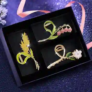 妖娆猫 甜美小清新铃兰花超仙网红明星同款气质后脑勺后脑勺盘发精致大号高级感 合金 发夹 女款