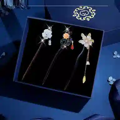 妖娆猫 新中式景泰蓝流苏步摇国潮木 古风盘发头饰配饰国风经典发钗簪子高级感创意 发簪 女款