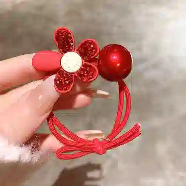 妖娆猫 中国红花朵喜庆红高级感马尾气质 发圈 女款