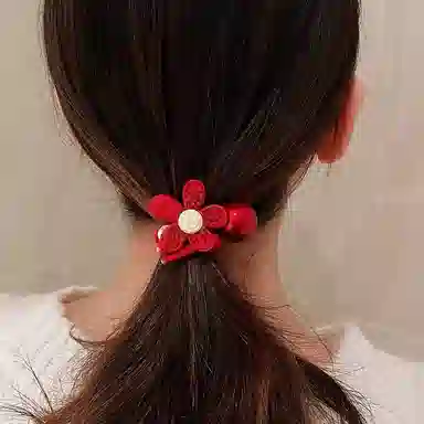 妖娆猫 中国红花朵喜庆红高级感马尾气质 发圈 女款