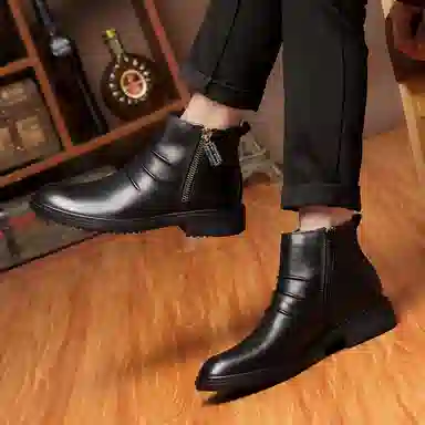 公牛雷霆 头层牛皮 舒适时尚简约 短靴 男女同款 黑色