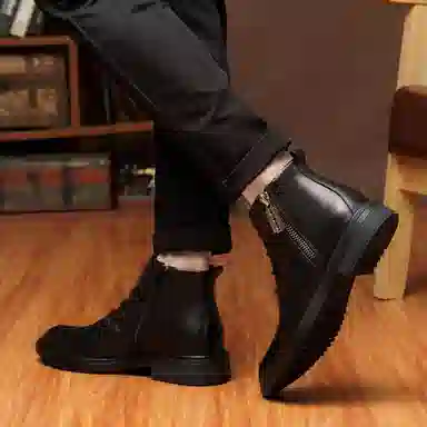 公牛雷霆 头层牛皮 舒适时尚简约 短靴 男女同款 黑色