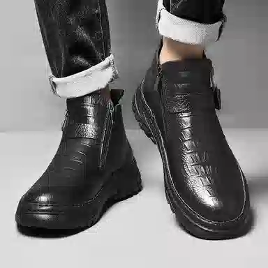 公牛雷霆 头层牛皮 潮流时尚 短靴 男款 黑色