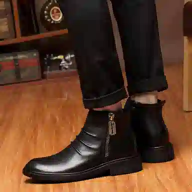 公牛雷霆 头层牛皮 舒适时尚简约 短靴 男女同款 黑色