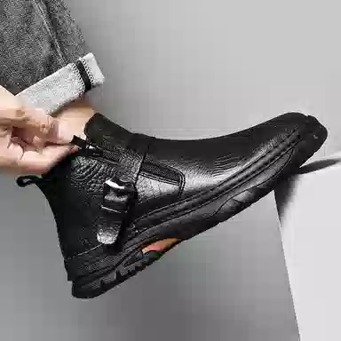 公牛雷霆 头层牛皮 潮流时尚 短靴 男款 黑色