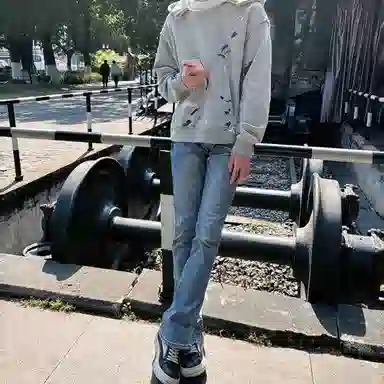 布客行 美式复古高街废土风微喇直筒通勤垂感长裤牛仔裤 男女同款