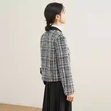 娅丽达 立领千鸟格小香风羊毛加厚夹克 女款 黑色