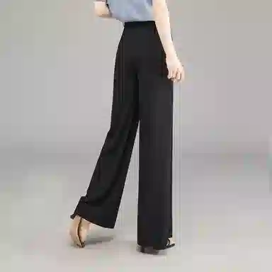 娅丽达 纯色拉链高腰薄款阔腿压褶垂坠休闲裤 女款 黑色