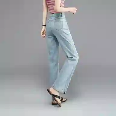 娅丽达 水洗高腰宽松阔腿休闲牛仔裤 女款 蓝色