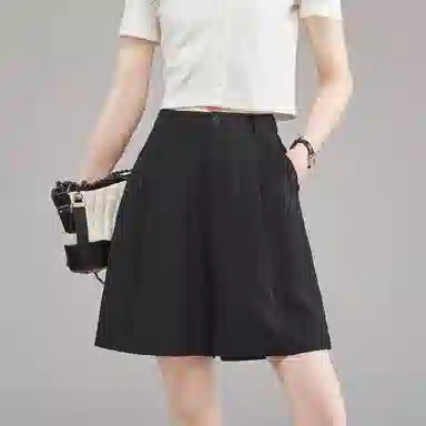 娅丽达 纯色直筒拉链五分休闲短裤 女款