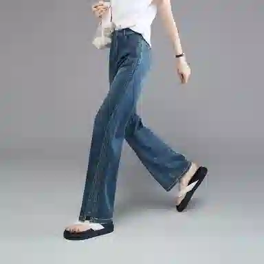 娅丽达 水洗高腰宽松阔腿休闲牛仔裤 女款 蓝色