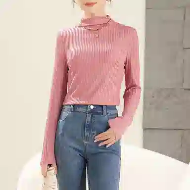 娅丽达 纯色高领修身打底长袖针织衫 女款