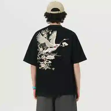 K411 Crane Embroidery T-Shirt