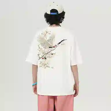 K411 Crane Embroidery T-Shirt