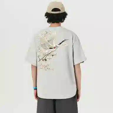 K411 Crane Embroidery T-Shirt