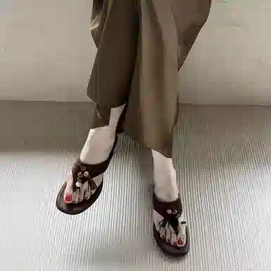 苏颜娇 设计感流苏串珠时尚百搭人字拖鞋 女
