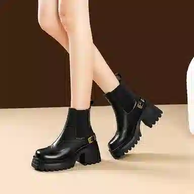 苏颜娇 头层牛皮 百搭时尚 短筒 切尔西靴 女款