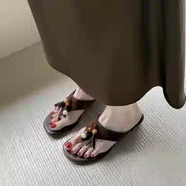 苏颜娇 设计感流苏串珠时尚百搭人字拖鞋 女