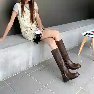 苏颜娇 牛皮革 个性百搭简约舒适潮流 高筒靴 女款