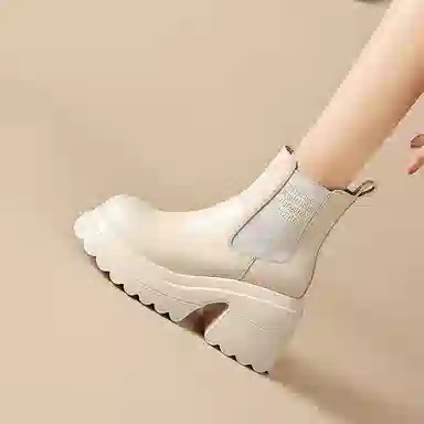 苏颜娇 头层牛皮 时尚小众百搭潮流 短筒 切尔西靴 女款