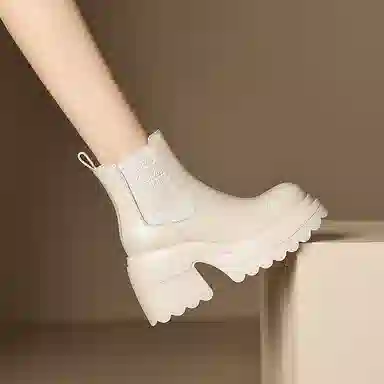 苏颜娇 头层牛皮 时尚小众百搭潮流 短筒 切尔西靴 女款