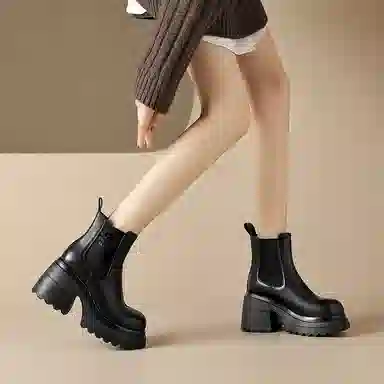 苏颜娇 头层牛皮 时尚小众百搭潮流 短筒 切尔西靴 女款