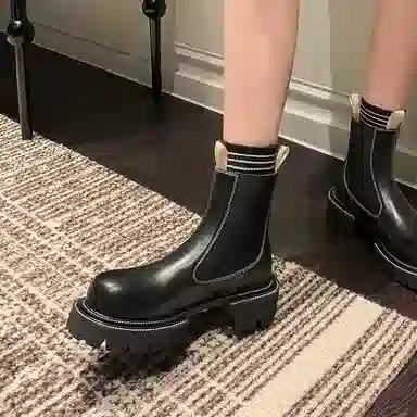 苏颜娇 头层牛皮 简约经典百搭舒适 小众个性 短筒 切尔西靴 女