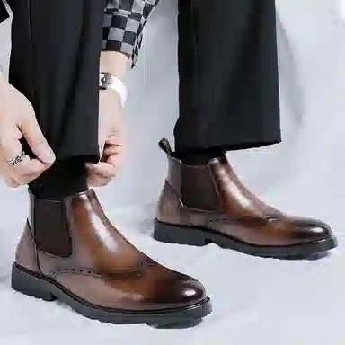 罗蒙 超纤皮 百搭通勤潮流 短筒 切尔西靴 男款