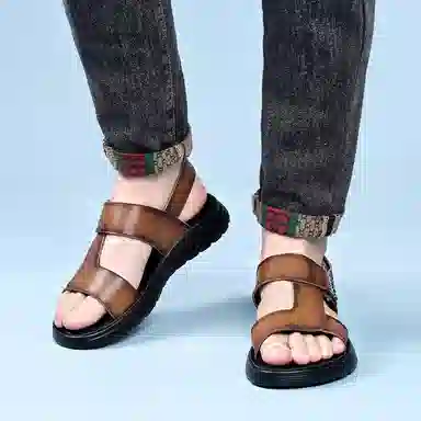 罗蒙 牛剖层革 舒适百搭 透气 沙滩凉鞋 男款