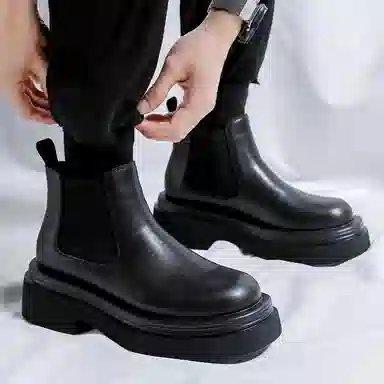 超纤皮 潮流舒适时尚百搭透气休闲 短筒 切尔西靴 男款 经典黑色