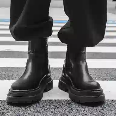 潮流百搭厚底耐磨 短靴 男款 黑色