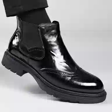 罗蒙 牛皮革 商务休闲 短筒 切尔西靴 男款 黑色