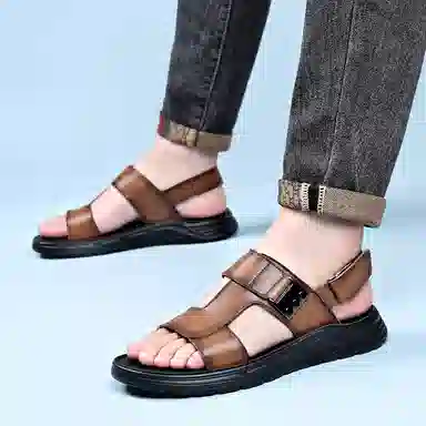 罗蒙 牛剖层革 舒适百搭 透气 沙滩凉鞋 男款