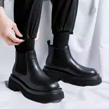 超纤皮 潮流舒适时尚百搭透气休闲 短筒 切尔西靴 男款 经典黑色