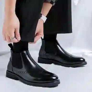 罗蒙 超纤皮 百搭通勤潮流 短筒 切尔西靴 男款