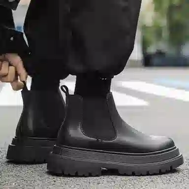 罗蒙 超纤皮 通勤百搭 短筒 切尔西靴 男款 黑色